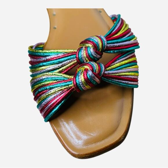 Veronica Beard Gemma Rainbow Metallic Knotted Flat Slide 36.5 6.5 - Picture 3 of 8